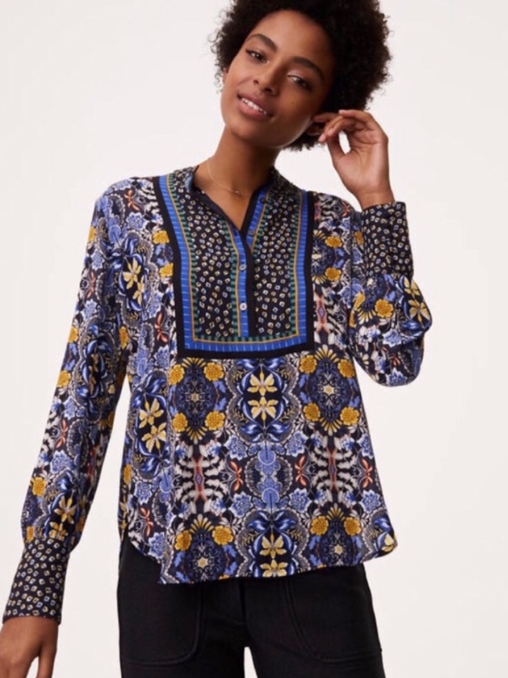 LOFT Autumn Dream Henley Top - Blue Multi